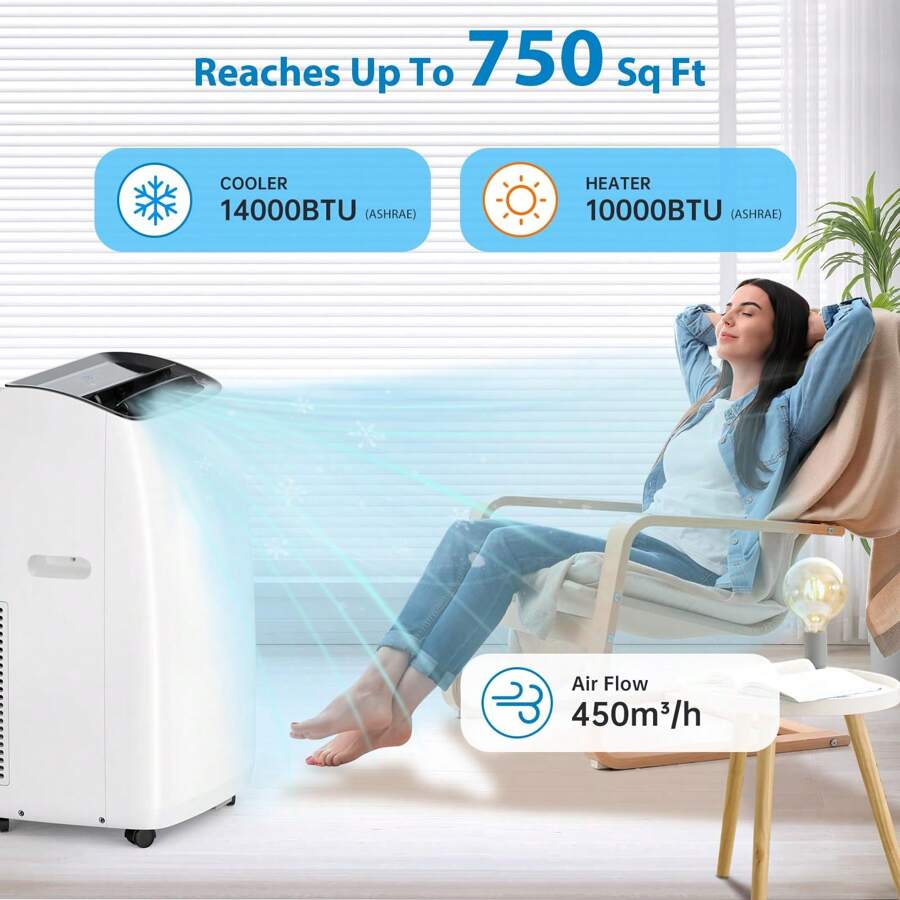 IDEALHOUSE 14000 BTU Inverter Portable Air Conditioner, Dual Hose Floor