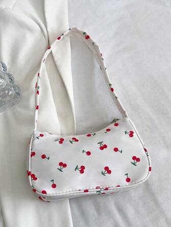 2024 新款白色单肩包，时尚金属蝴蝶装饰，轻巧百搭手提包，清新别致的女士街头按扣腋下包情人节