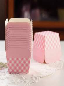 50/100pcs Square Baking Cup, High Temperature Resistant Muffin Cup  Cupcake, Pink Lattice Baking Cups, Disposable Desserts Box For Wedding, Birthday, Party Decoration, Kitchen Tools, Baker's Tools