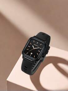 1入女性復古矽膠帶簡約時尚日曆石英手錶，適合日常佩戴 - 黑色 - 查看 5