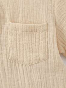 2pcs/Set Young BoyCasual Versatile Plain Color Short Sleeve Top + Plain Color Shorts, Summer Outfit - Apricot - View 3