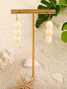 1pair Resin Frangipani Flower Drop Earrings, Hawaii Ocean Style, Vacation Accessory - Multicolor - View 6