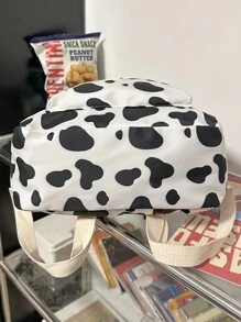 Casual Large Capacity Cow Pattern Backpack, Fashionable Solid Color Simple School Bag For Girls, Casual Cow Print Pattern Purse For Women