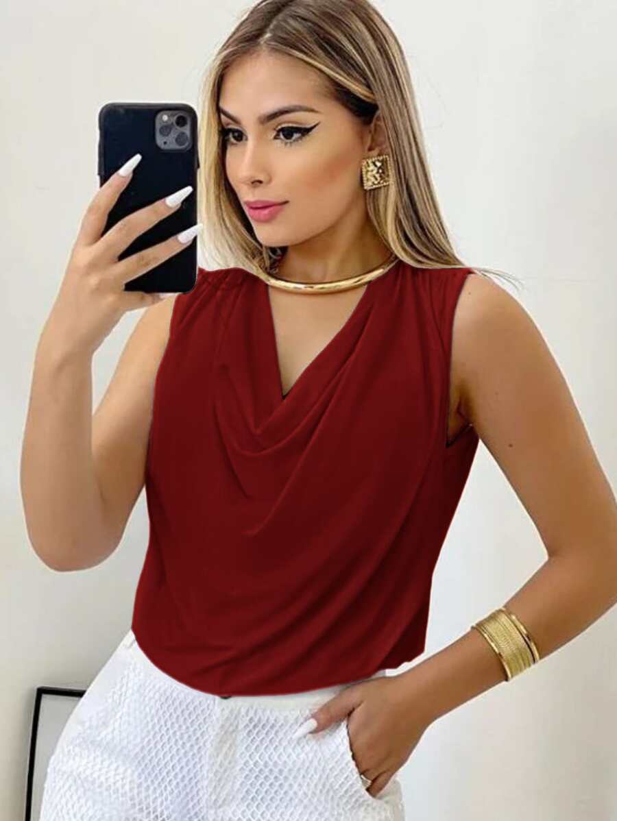Women Tank Tops & Camis - Burgundy - View 1