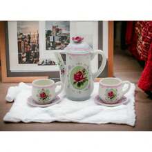 Kevinsgiftshoppe Ceramic Pink Rose Mini Tea Set 5 Piece Tea Party Friend Decor - Pink Rose - View 2