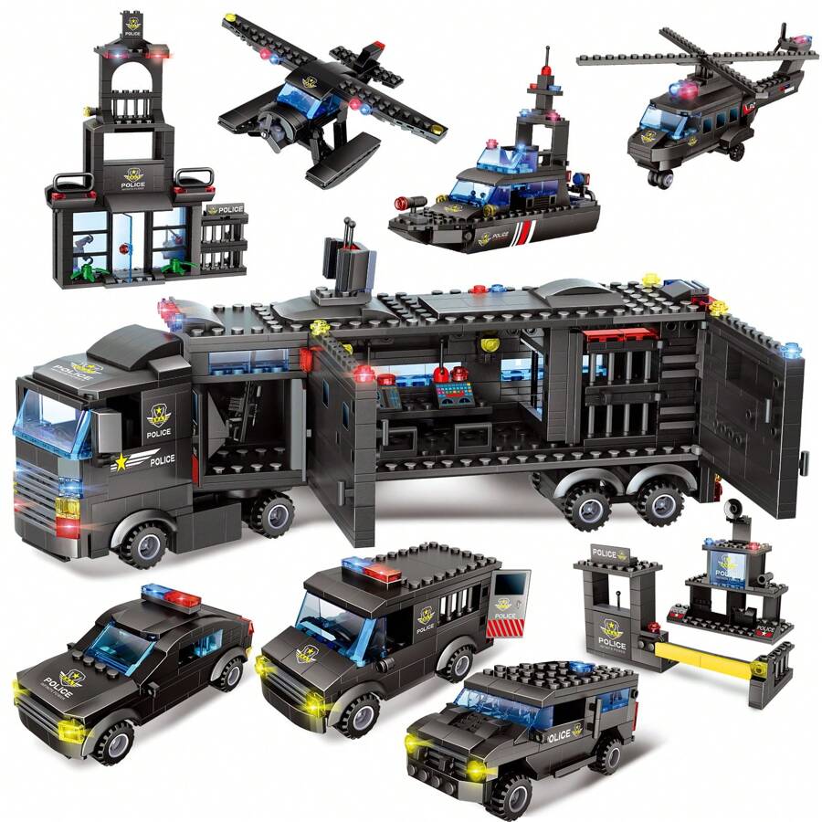 HYG Toys 8 In 1 City Police Station Building Blocks Toys For Kids Ages