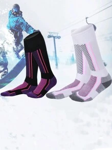 1 双女士加厚、保暖、耐磨滑雪/徒步袜。时尚拼色快干长筒袜适合户外徒步/登山/滑冰/滑雪、健身 - 彩色 - 查看 2