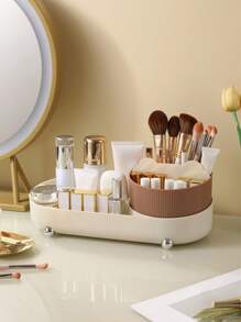 360° Rotating Cosmetic Storage Box, Multi-Compartment Functional Makeup & Skincare Organizer For Brushes, Pencils, And Pens. Suitable For Home Bedroom Dressing Table And Bathroom Vanity - Multicolor - View 12