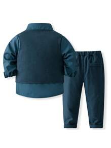 Set formal de toamnă pentru băiat tânăr 3 buc: cămașă cu mânecă lungă + vestă + pantaloni, costum de domni pentru petrecere și nuntă