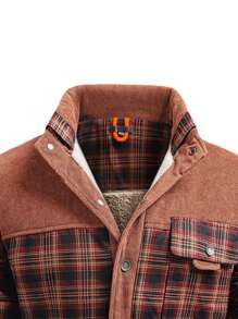 Abrigo acolchado con ajuste ceñido de estilo retro con parches de cuadros estilo deportivo, con forro térmico para otoño/invierno para hombre - Color caoba - Ver 3
