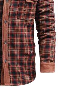 Abrigo acolchado con ajuste ceñido de estilo retro con parches de cuadros estilo deportivo, con forro térmico para otoño/invierno para hombre - Color caoba - Ver 4
