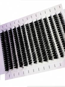 HBZGTLAD 280 件/套 14 排 60/80 件 0.05 毫米仿貂皮睫毛，9-16 毫米混合长度，3D 俄罗斯卷单根睫毛，用于化妆，黑色，紫色盒装睫毛簇，睫毛簇，单根睫毛，睫毛，假睫毛 - 黑色 - 查看 6