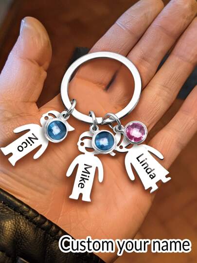 LICVIC 1pc Personalized Birthstone Custom Keychain With Name, Stainless Steel Personalized Keychain For Men Women With Charms,Custom Family Keyring Gift For Mother, Customized Name Keychain, Birthday Gift Christmas Halloween Mother'S Day Father'S Day Gift, Gifts For Couples, Parents, Best Friends