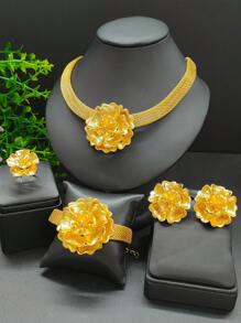 1pc Necklace, 1 Pair Earrings, 1pc Ring, 1pc Bracelet 4pcs/Set Fashion Pendant Jewelry Set For Women, Suitable For Saudi Arabia, Europe, US, Middle East, Dubai, Wedding, Party, Holiday Gift For Mother, Girlfriend