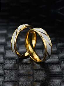 MYYA Anillos de pareja de acero inoxidable de diseño de lujo para compromiso y bodas, exquisito anillo de promesa, regalos románticos para el día de San Valentín - Como se muestra - Ver 3