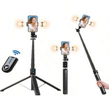 Treppiede per telefono estendibile, bastone per selfie, treppiede quadrupla con molletta per telefono all-in-one, portatile, accessorio per l'allenamento del golf - compatibile con telefoni Android, treppiede da viaggio per telefono con telecomando ricaricabile per telefono, Canon, GoPro, compatibile con e telefoni Android, per vacanze estive, viaggi, luce di riempimento, attività all'aperto, live streaming