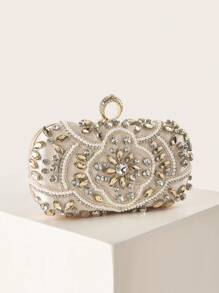 闪光手提包 迷人闪光闪亮，亮片，奢华，闪亮华丽水钻装饰晚装盒式手拿包晚装包，晚餐包人造珍珠，水钻适合派对女孩，女人，新娘 非常适合派对，婚礼，舞会，晚餐/宴会，送给女性的最佳礼物 - 金色 - 查看 4