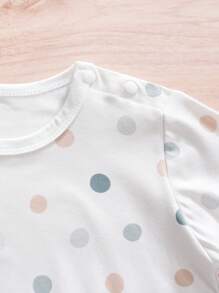 Mono de manga larga para bebé con estampado de puntos y letras, otoño - Blanco - Ver 4