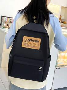 4pcs Backpack Set, Simple Handbag, Mini Crossbody Bag, Solid Color Pencil Case, Made Of Polyester, Suitable For Grad Students, College Students, High School Students, Teachers, Perfect For Outdoor, Travel, And Back To School. - Black - View 3