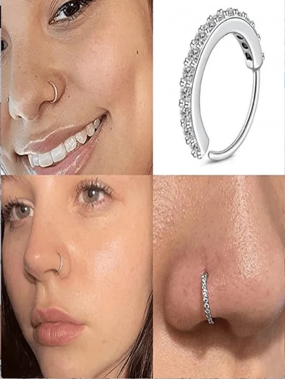 Women's Cubic Zirconia Fake Nose Ring Brass Round Soft Cartilage Ear Cuff Nose Piercing Body Jewelry