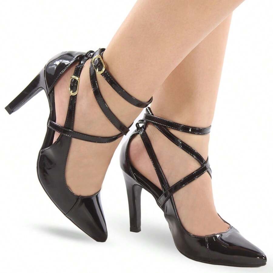 Women Heeled Sandals - 黑色清漆 - 查看 1