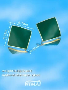 1對歐美時尚不鏽鋼吊墜耳環，方形和鑽石造型，18K鍍金，適合女性日常佩戴的輕便配飾 - 四方形曲面耳釘 - 查看 11