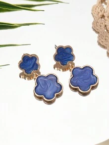 1對時尚潮流2024新色彩三葉草滴釉琺瑯樹脂耳環，簡約清新的法式浪漫女士約會、派對、日常生活、工作穿著、禮物季節禮物 - 花朵琺瑯耳環 - 查看 5