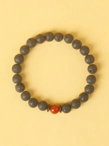 1入組男款熔岩手鍊，天然石彈性手鍊，8mm熔岩火山石珠手鍊，男士熔岩手鍊，熔岩珠手鍊，女士和男士的珠寶禮物，新手鍊，天然熔岩石搭配獨特的天然石頭製造出獨特的能量手鍊，木質飾品，吸引勇氣和活力的時尚男士珠寶，適合日常佩戴，為朋友帶來珍貴的珠寶禮物 - 黑色 - 查看 3