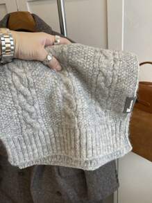 1pc Unisex Couple Style Solid Color Cable Knit Wool Blend Warm Scarf, Classic College Style Casual Outdoor Accessory, Autumn/Winter - Multicolor - View 4