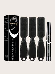 طقم قلم حواف اللحية الأسود، 1 قلم حواف اللحية و 1/3 فرشاة حواف اللحية، قلم حواف اللحية للرجال 4 رؤوس مع فرشاة، مقاوم للماء وطويل الأمد مقاوم للعرق مكياج طبيعي قلم حواف اللحية مع فرشاة حواف اللحية، امأل وشكل وحدد لحيتك، تعزيز فعال للشعر الوجه مقاوم للماء قلم حواف اللحية وقلم حواف اللحية وفرشاة تعزيز اللحية أدوات تلوين وتشكيل الشارب طويلة الأمد أدوات تصفيف اللحية للرجال