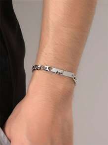 1 件时尚不锈钢空心心形阿拉伯名字姓氏吊坠手链，是送给男朋友或丈夫情人节的理想惊喜礼物 - 銀色 - 查看 7