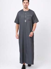 AL HARAMAIN Cầu nguyện Hồi giáo Áo choàng Thobe dành cho nam giới - Màu xanh hải quân - Xem 4