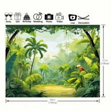 1 件丛林野生动物园背景布涤纶动画绿色摄影背景足雨动物装饰庆典道具派对拍照背景 - 多色 - 查看 4
