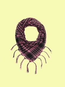 100.0cm 男女通用复古格子方形围巾，轻盈透气，流苏头巾，适合休闲和日常防晒