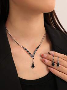 2-Piece Women Teardrop Pendant Necklace And Earrings Set, Fashion Elegant Jewelry For Wedding Party