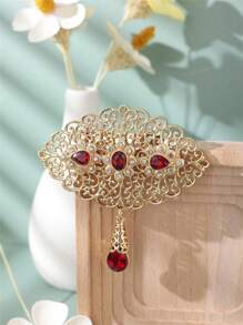 1 Pieza Broche De Aleación Decorado Con Elegantes Piedras Preciosas De Rinestones Y Lapislázuli Con Estilo Marroquí Para Bodas, Novias, Festivales Y Fiestas - Dorado - Ver 6