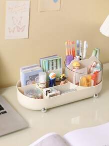 360° Rotating Cosmetic Storage Box, Multi-Compartment Functional Makeup & Skincare Organizer For Brushes, Pencils, And Pens. Suitable For Home Bedroom Dressing Table And Bathroom Vanity - Multicolor - View 7