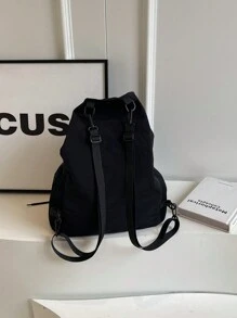 1Pc New Women's Backpack,Drawstring Backpack Fashion School Gym Drawstring Camping Bag, Casual String Knapsack School Backpack, Schoolbag For Travel, College Backpack - Black - View 6