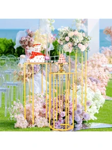 大号 6 面 3 件式收纳架、花瓶装饰瓶、家居装饰、派对装饰、蛋糕摆放、鲜花、家居装饰、花瓶、餐桌装饰 - 金色-3pcs - 查看 6