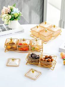 1 Stück Mehrzweck Snack-Servier-Set - Plastik Quadratischer Trockenobst & Nuss Teller mit Eisenständer für Zuhause, Wohnzimmer und Couchtisch, Weihnachtsgeschenk