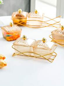 1 Stück Mehrzweck Snack-Servier-Set - Plastik Quadratischer Trockenobst & Nuss Teller mit Eisenständer für Zuhause, Wohnzimmer und Couchtisch, Weihnachtsgeschenk