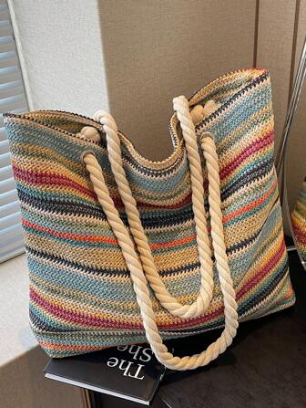 Simple And Large Capacity Rainbow Shoulder Tote Bag