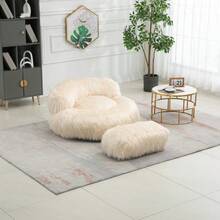 Bean Bag Chair Faux Fur Lazy Sofa /Footstool Durable Comfort Lounger High Back Bean Bag Chair Couch For Adults And Kids, Indoor - Beige + Plush - View 1