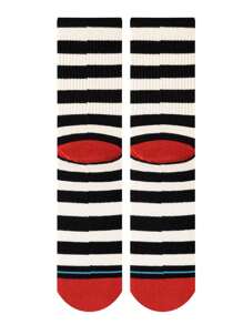 1 par de calcetines clásicos en blanco y negro para hombre, calcetines a media pierna a rayas para mujer, calcetines casuales unisex para el invierno, calcetines gruesos y altos, calcetines divertidos para el 4 de julio