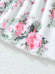 2pcs/Set Tween Girl Casual Elegant Peony Printed Summer Dress