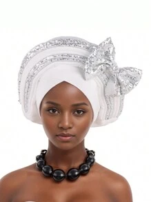 Sequins Turban Cap For Women Ready To Wear African Auto Gele Headtie Nigeria Wedding Geles Female Head Wrap Hijab Headpiece Head Accessories - Multicolor - View 17