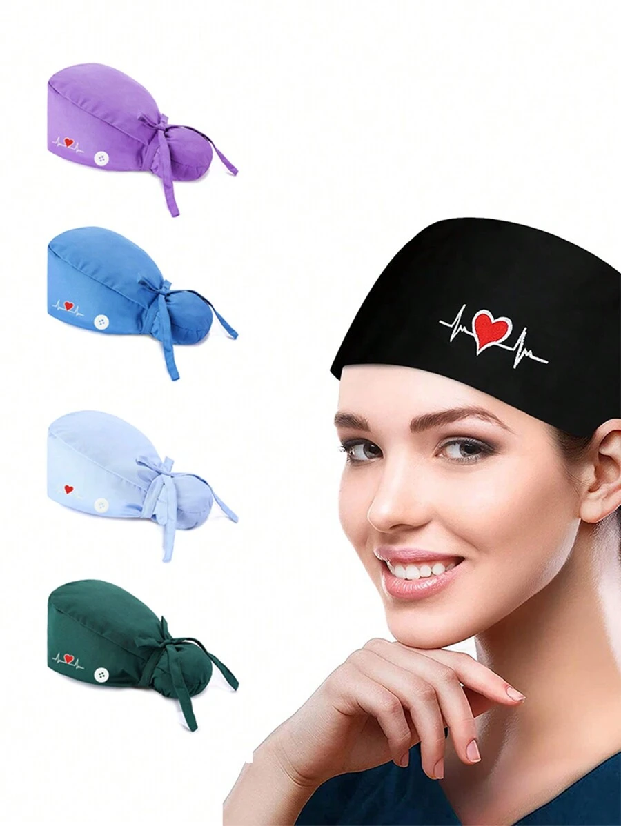 1pc Heart Shape Embroidery Nurse Hat For Women With Buttons Beauty Salon Pharmacy Caps Surgicals Cap Operating Room - Multicolor - View 1