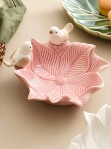 1 件粉色陶瓷鸟形珠宝收纳盒，带叶子图案和厨房蘸酱盘 - 创意可爱的珠宝收纳架、肥皂盒、豪华优雅的水果、甜点展示托盘和金耳环、戒指、金项链，适用于厨房、家居、浴室，适合返校 - 彩色 - 查看 11