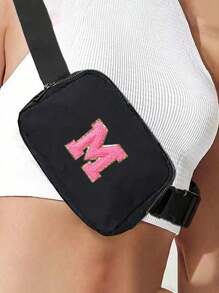 1pc Black Multifunctional Crossbody Chest Bag, Waist Bag, Nylon Waterproof Chest Bag, Men'S And Women'S Crossbody Bag, Outdoor Sports Running Waist Bag, With Adjustable Shoulder Straps, Small Waist Bag, Suitable For Exercise, Running, Hiking