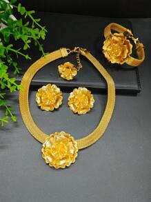 1pc Necklace, 1 Pair Earrings, 1pc Ring, 1pc Bracelet 4pcs/Set Fashion Pendant Jewelry Set For Women, Suitable For Saudi Arabia, Europe, US, Middle East, Dubai, Wedding, Party, Holiday Gift For Mother, Girlfriend